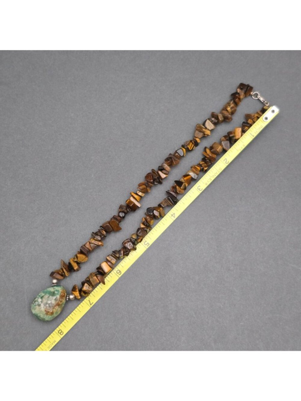 Vintage Sterling Silver Turquoise Pendant Tigers Eye Nugget Choker Necklace 14" - Picture 8 of 10